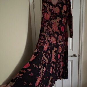 Soft Surroundings XL Black and Pink Floral Long Sleeve Maxi Dress